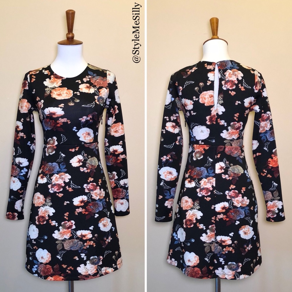 Abercrombie & Fitch black floral long sleeve dress Dark romantic dress
